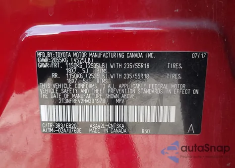 2017 Toyota Rav4 Se z USA, uszkodzony, nr VIN 2T3NFREV2HW391978